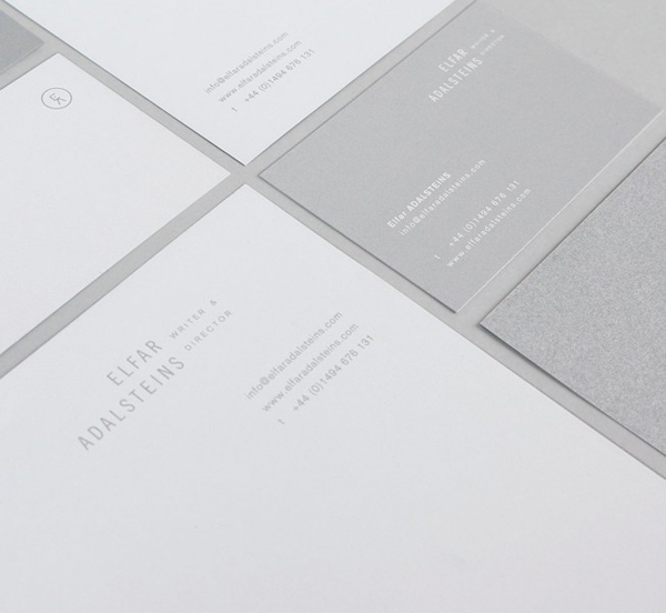 Logo, business card and headed paper with silver spot colour designed by Wurtemberg for icelandic writer and director Elfar Adalsteins Logo, business card and headed paper with silver spot colour designed by Wurtemberg for icelandic writer and director Elfar Adalsteins