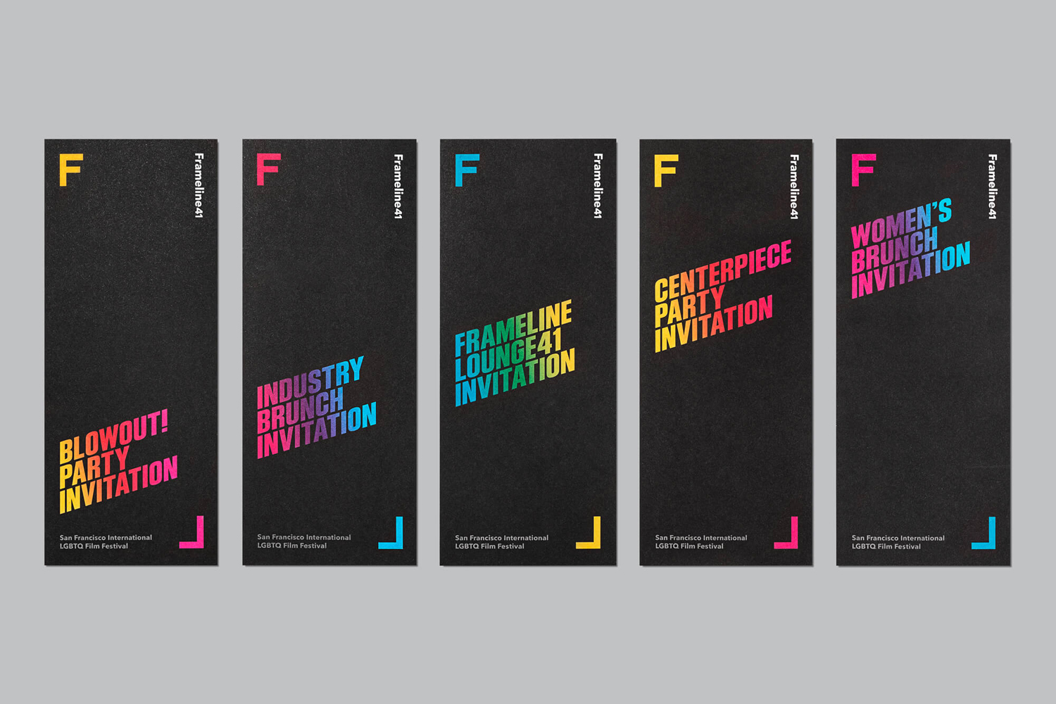 Visual identity, campaign and print by Mucho for San Francisco based LGBT film festival Frameline 41.