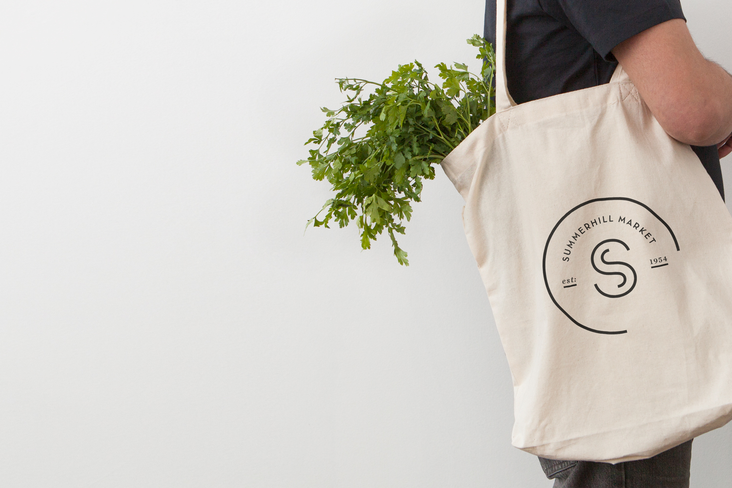 Logo and branded tote bag designed by Canadian studio Blok for Toronto based boutique grocery store Summerhill Market