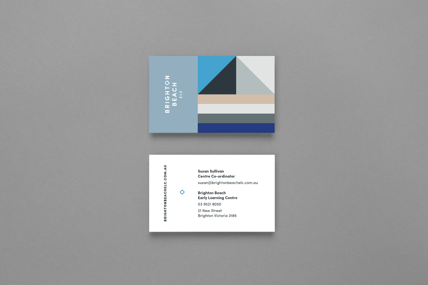 Visual identity and business cards designed by Studio Brave for Brighton & Brighton Beach early learning centres.