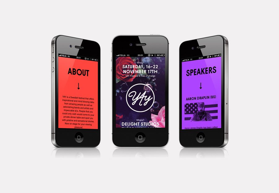 Mobile website created by Snask for the design event Yay Festival