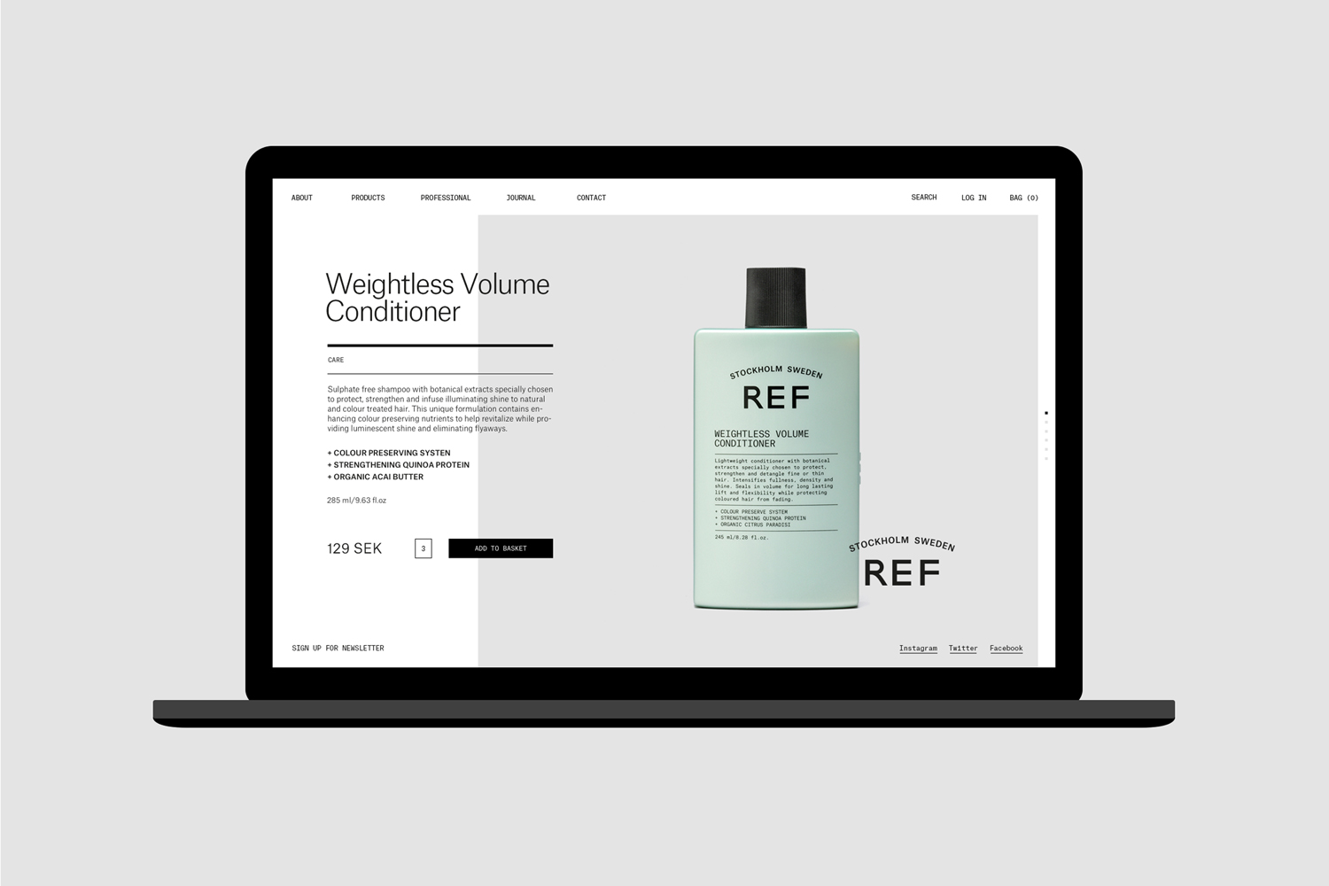 Visual identity and website by Scandinavian studio Kurppa Hosk for Swedish hair care brand REF
