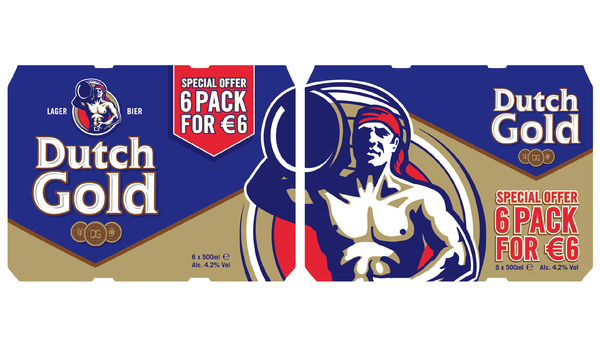 Packaging designed by Mike Ballinger and Adam Gallacher for premium Belgium lager Dutch Gold