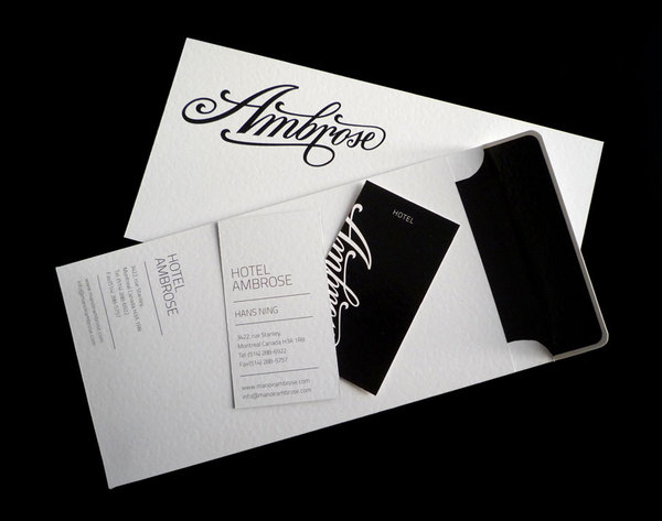 Logotype and stationery designed by Miklos Kiss for Montreal hotel Ambrose