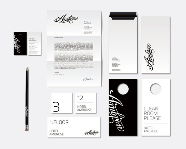 Logotype and stationery designed by Miklos Kiss for Montreal hotel Ambrose