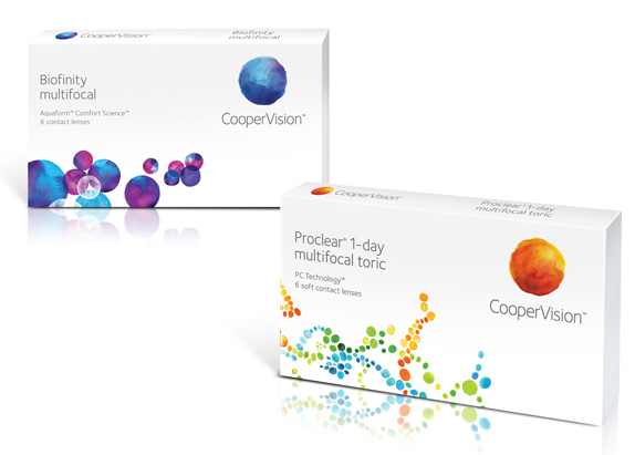 Packaging and brand identity with watercolour illustrative detail for contact lens brand Coopervision