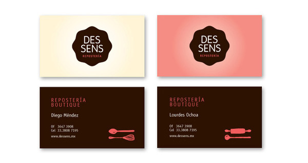 Logo and business card designed by Laura Méndez for boutique bakery Des Sens