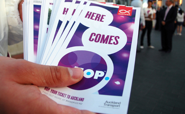 Print created by Designworks for Auckland Transport's electronic card based ticketing solution Hop