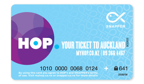 Print created by Designworks for Auckland Transport's electronic card based ticketing solution Hop