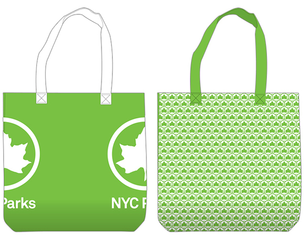 Bags and new logo designed by Pentagram for New York's park land, properties, and attractions