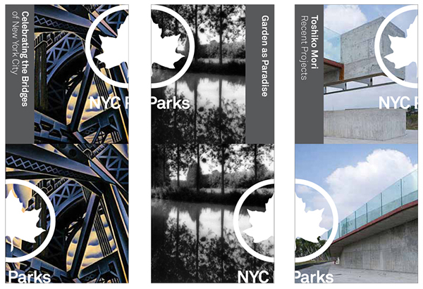 Logo and print designed by Pentagram for New York's park land, properties, and attractions