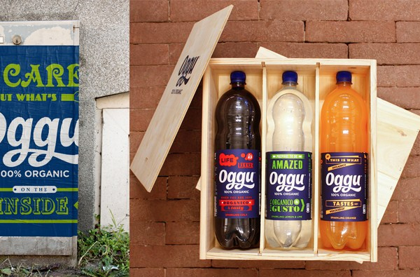 Packaging, logo and brand identity designed by Design Bridge for organic soft drink Oggu