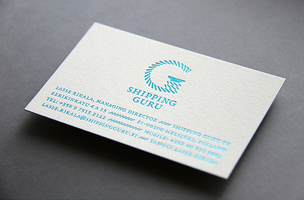 Logo and blue foil business card designed by Werklig for Norwegian ship-broker and sea logistics consultancy The Shipping Guru