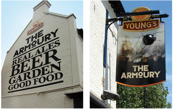 Logo design and collateral by Purpose for London pub The Armoury