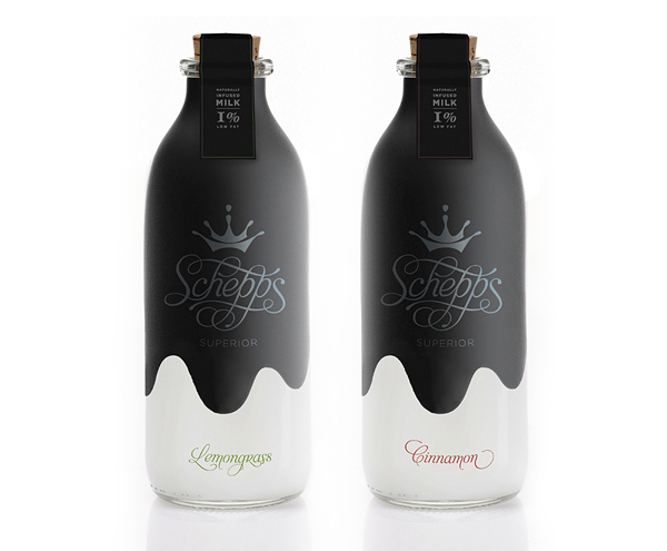 Packaging by Michael Garrett for Texas dairy Schepps' new range of infused milks