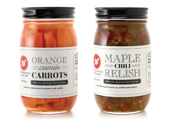 Packaging with a mixed typographical approach designed by United* for artisan condiment and pickle brand Donovan's Cellar