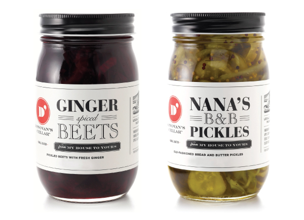 Packaging with a mixed typographical approach designed by United* for artisan condiment and pickle brand Donovan's Cellar