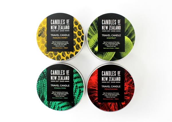 Packaging designed by Family Design Co. for handcrafted, traditionally produced candle brand Candles of New Zealand