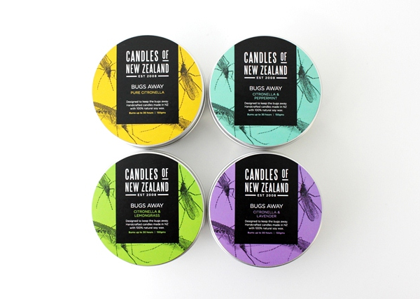 Packaging designed by Family Design Co. for handcrafted, traditionally produced candle brand Candles of New Zealand