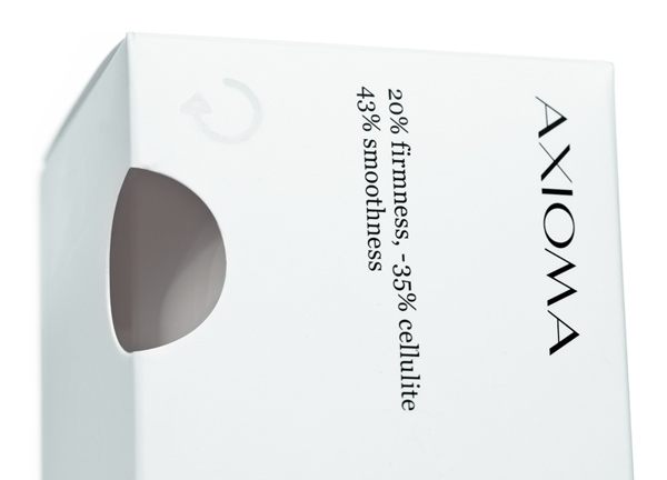 Packaging with die cut window for high quality and active skincare brand Axioma designed by Anagrama