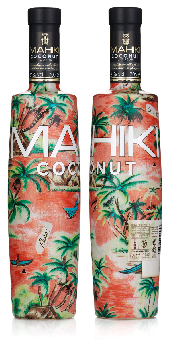 Packaging design with illustrative detail created by Design Bridge for night club Mahiki's premium coconut liqueur