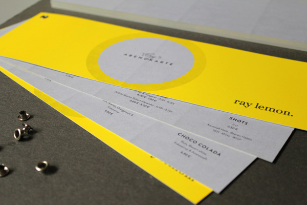 Print work by Leib Und Seele for Heilbronn based bar Ray Lemon's monthly event Menu in Yellow