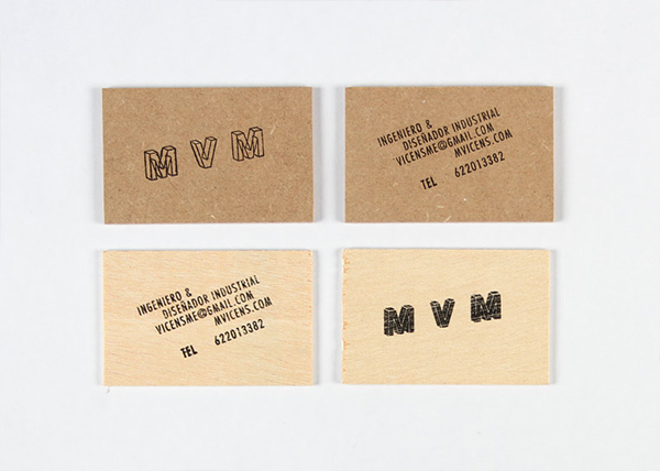 Logo and hand stamped wood and board business cards created by Josep Barri engineer and industrial designer Marc Vicens Mesquida