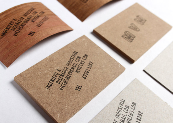 Logo and hand stamped wood and board business cards created by Josep Barri engineer and industrial designer Marc Vicens Mesquida