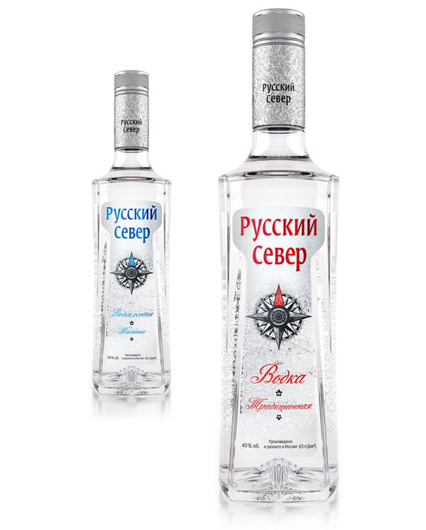 Packaging design with flock illustrative detail created by Art Lebedev for Ukrainian based Global Spirits' new vodka Russian North
