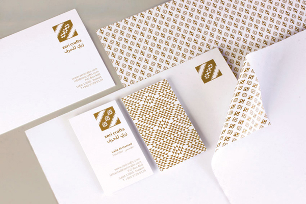 Logo and stationery with gold metallic spot colour detail designed by Rocío Martinavarro for textile producer Zeri Crafts