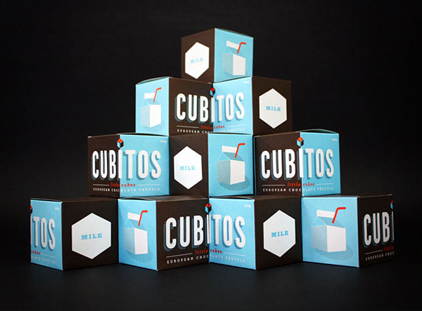 Packaging created by Studio Alto for European truffle brand Cubitos