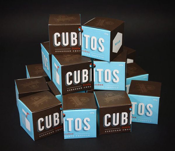 Packaging created by Studio Alto for European truffle brand Cubitos