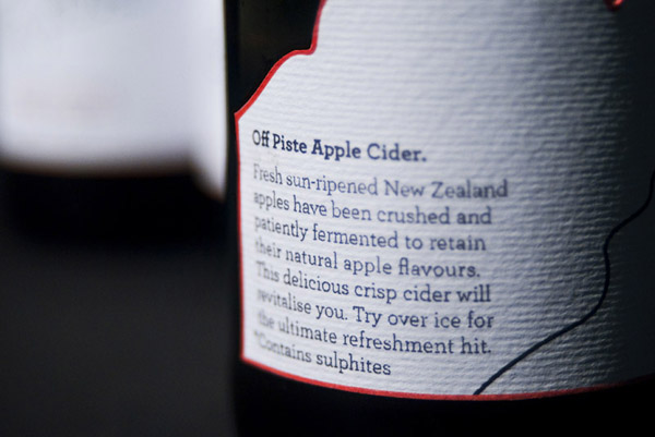 Packaging created by freelance designer Ben Dalrymple for fictional New Zealand cider brand Off Piste