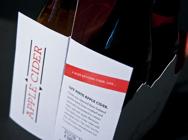 Packaging created by freelance designer Ben Dalrymple for fictional New Zealand cider brand Off Piste