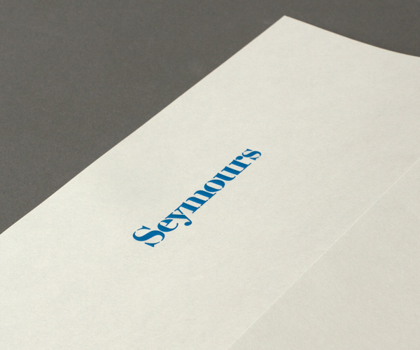 Logo and compliment slip with emboss detail designed by Spin for international art acquisition advisory service Seymours.