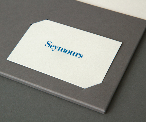 Logo and business cards with emboss detail designed by Spin for international art acquisition advisory service Seymours.