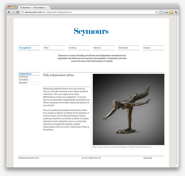 Logo and website designed by Spin for international art acquisition advisory service Seymours.