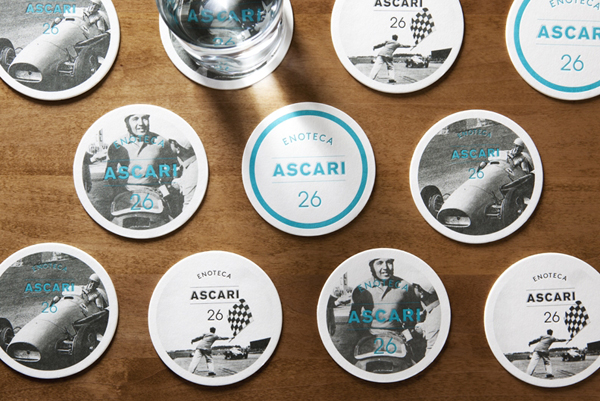 Logo and letterpress coasters designed by Blok for Toronto based Italian restaurant Ascari Enoteca