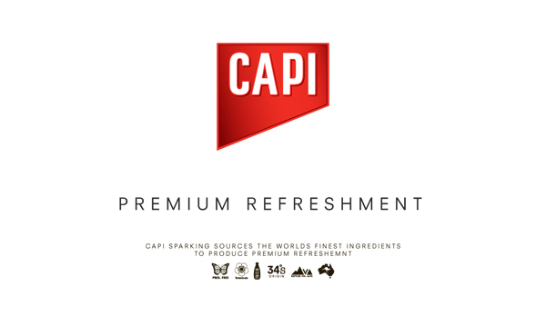 Logo design by CIP for premium carbonated fruit juice, mixer and mineral water brand CAPI.