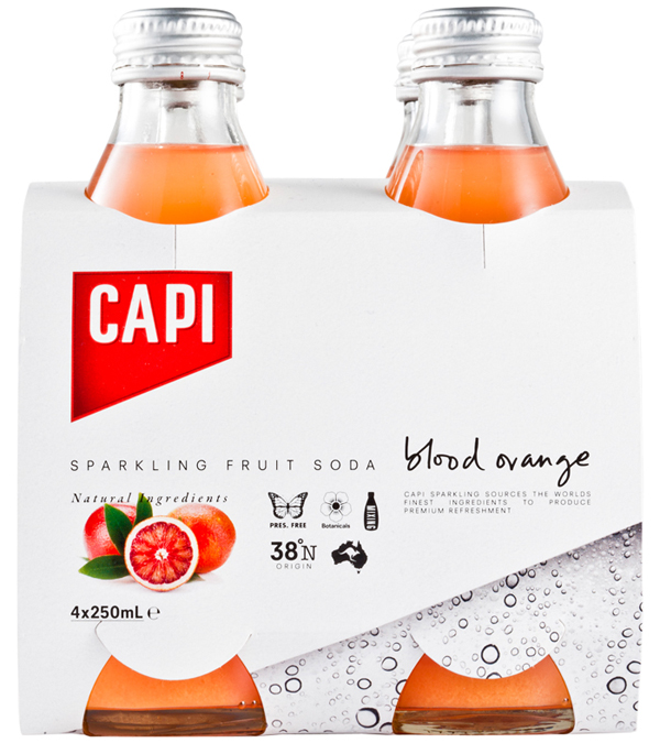 Packaging and branding created by CIP for premium carbonated fruit juice, mixer and mineral water brand CAPI.