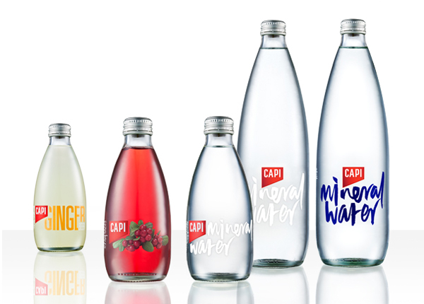 Packaging and branding created by CIP for premium carbonated fruit juice, mixer and mineral water brand CAPI.