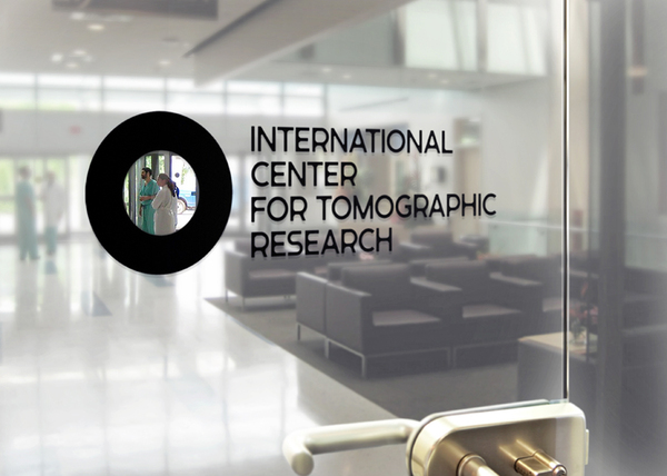 Logo as a window decal created by Tomat Design for The International Center for Tomographic Research