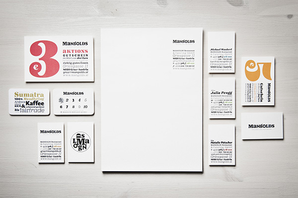 Stationery created by Moodley for Austrian vegetarian and wholefood restaurant Mangolds