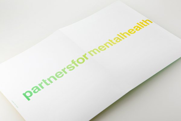 Logo and folder with fluorescent yellow and green print treatment created by Blok for Canadian charity Partners For Mental Health