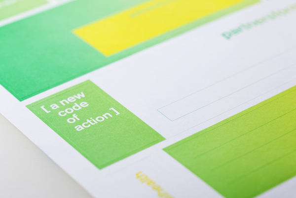 Stickers with fluorescent yellow and green print treatment created by Blok for Canadian charity Partners For Mental Health