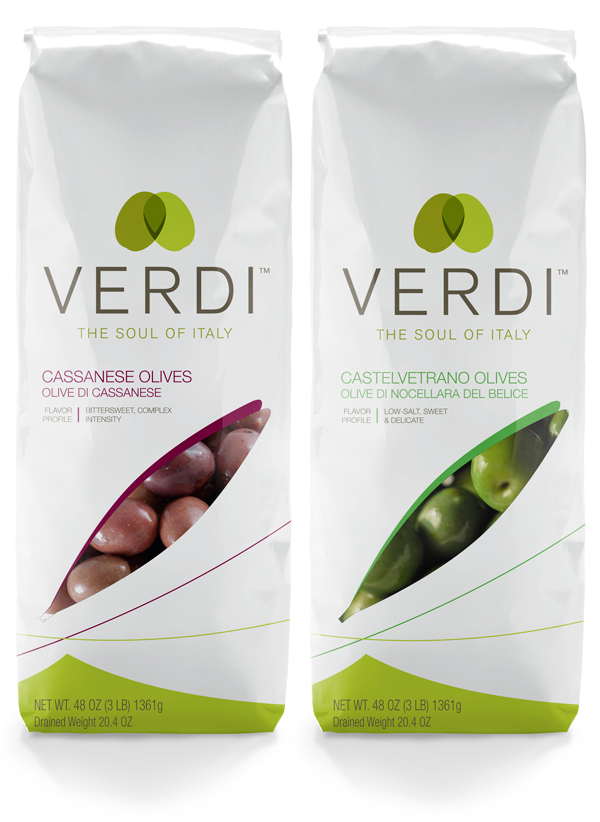 Packaging design by Miller Creative for Italian olive brand Verdi