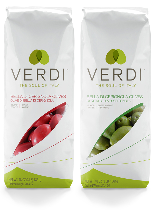Packaging design by Miller Creative for Italian olive brand Verdi