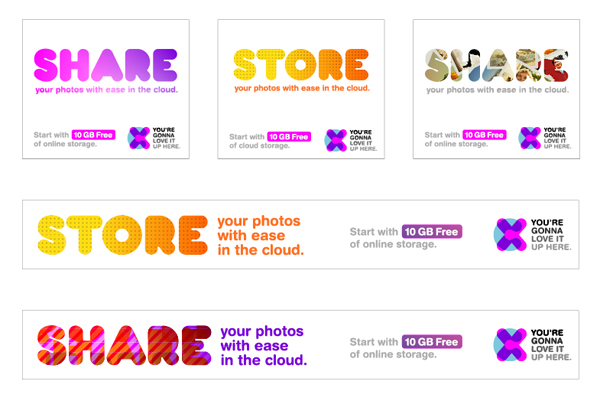 Digital ads designed by Moving Brands for mobile and desktop cloud storage service CX