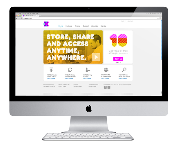 Website designed by Moving Brands for mobile and desktop cloud storage service CX