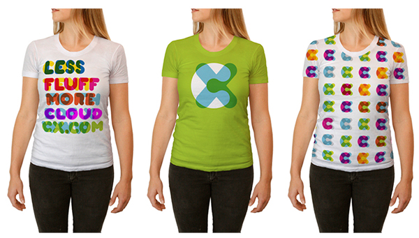 Logo and T-shirts designed by Moving Brands for mobile and desktop cloud storage service CX